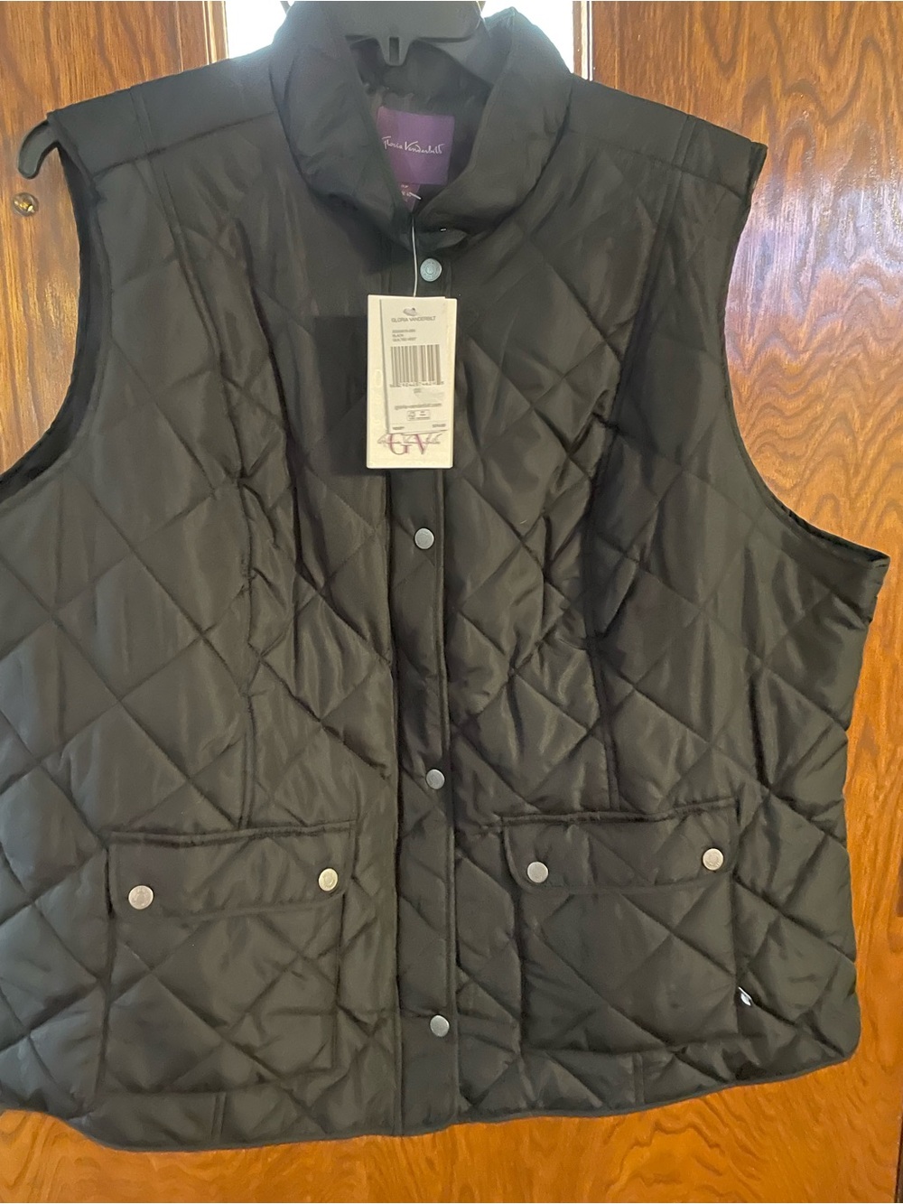 Gloria Vanderbilt Black Quilted Snap-Front Vest